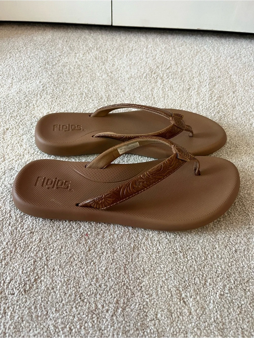 Flojos Brown Textured Strap Flip Flops
